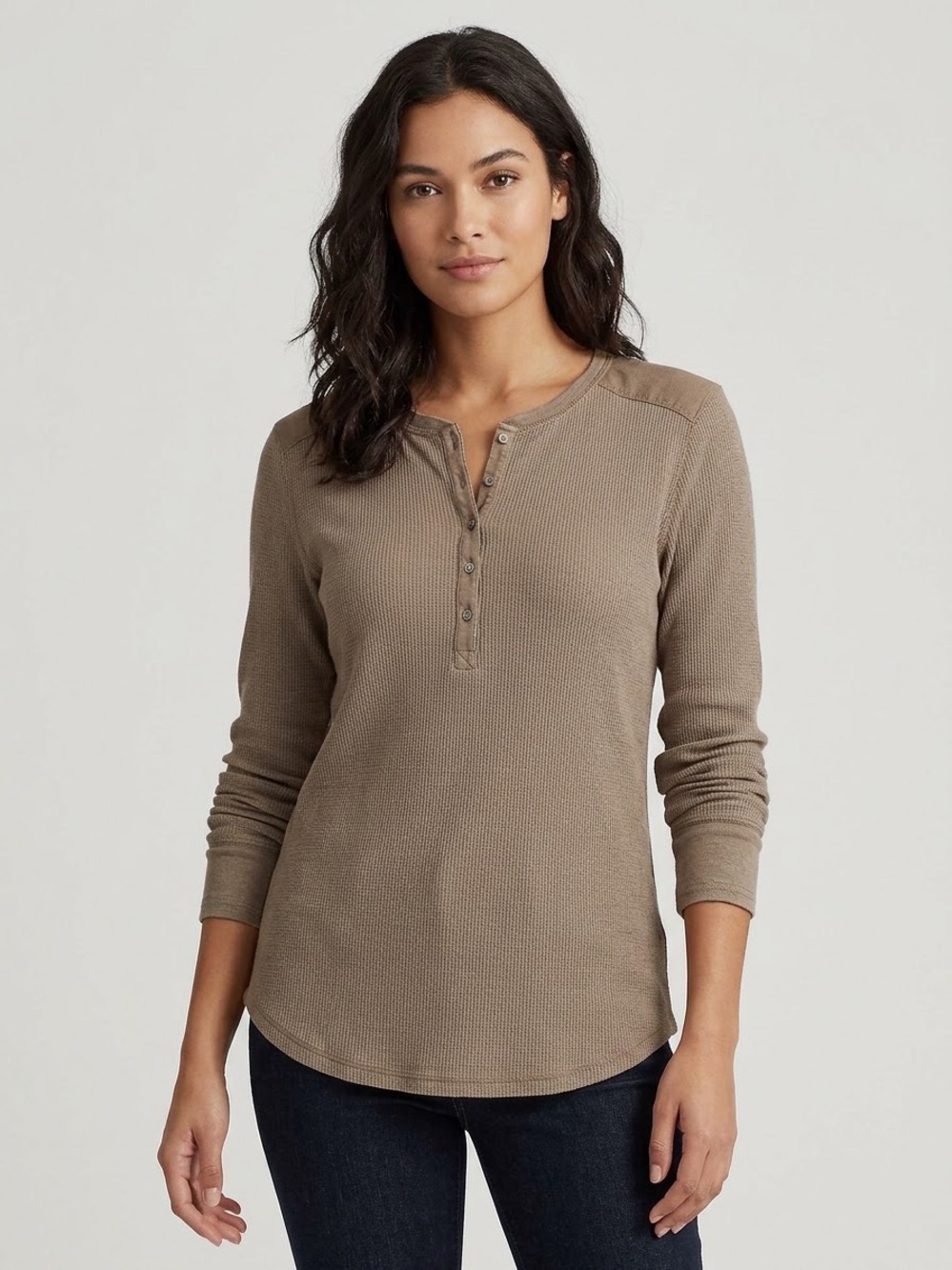 Lauren Ralph Lauren Long Sleeve Waffle Knit Thermal Zipper Henley Top